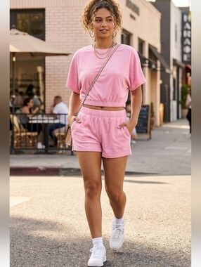 Juicy Couture Terry Cloth Crop  Pink Short Sleeve And Shorts